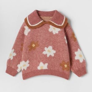 Zara Baby Girl Sweater Size 9-12 months Zara Knit Floral Sweater